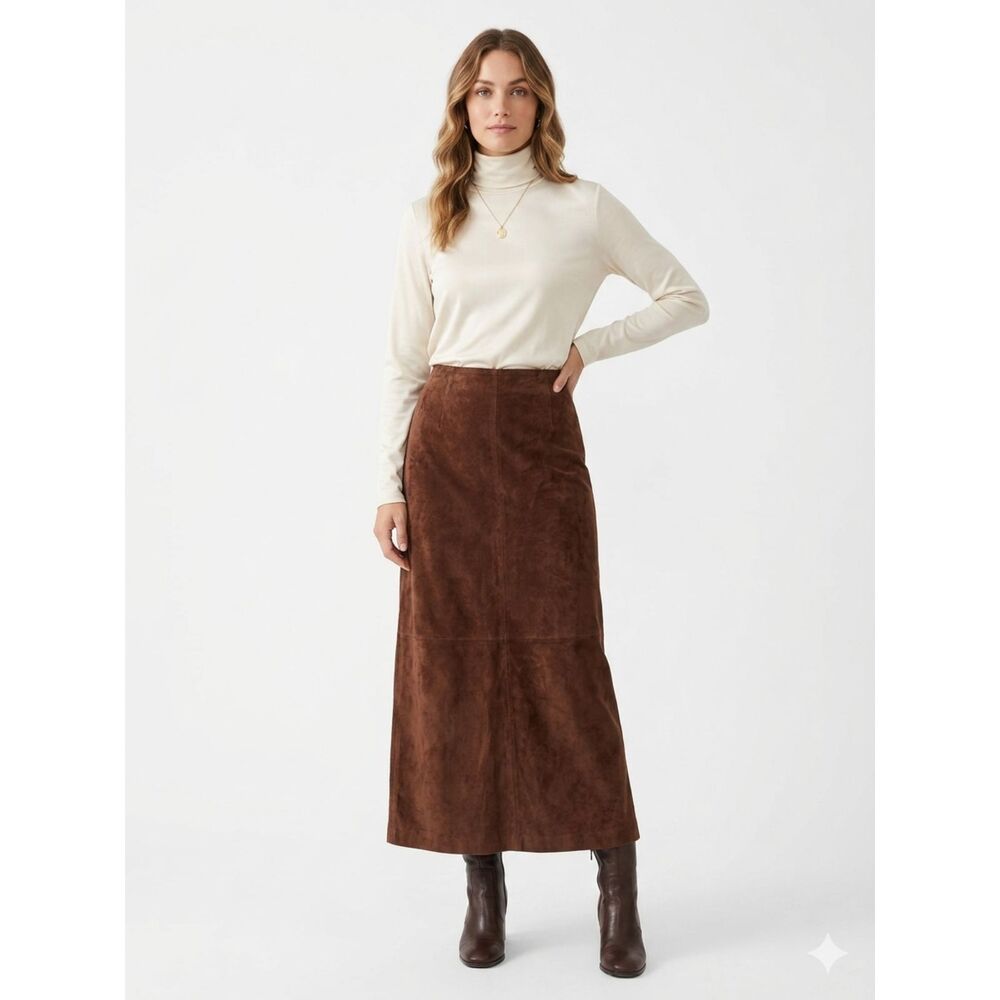 Brown Suede maxi Skirt - Women's Leather suede pencil skirt  Bernardo Vintage 10